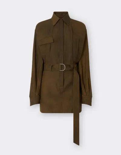 Ferrari Mini Dress In Dyed Cotton Twill In Tabacco