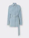 Ferrari Mini Dress In Frayed Faded Denim In Light Denim