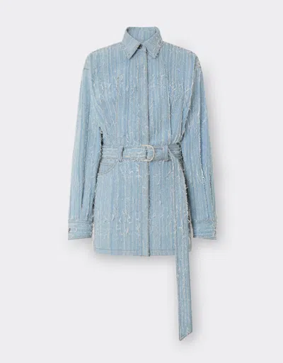 Ferrari Mini Dress In Frayed Faded Denim In Light Denim