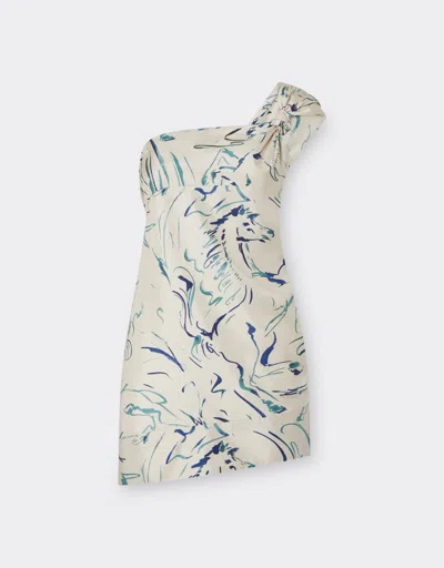 Ferrari Mini Dress In Silk With Cavallino Print In White