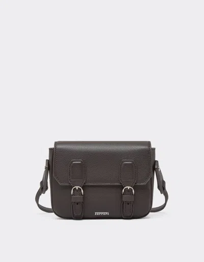 Ferrari Mini Messenger Bag In Hammered Leather In Black