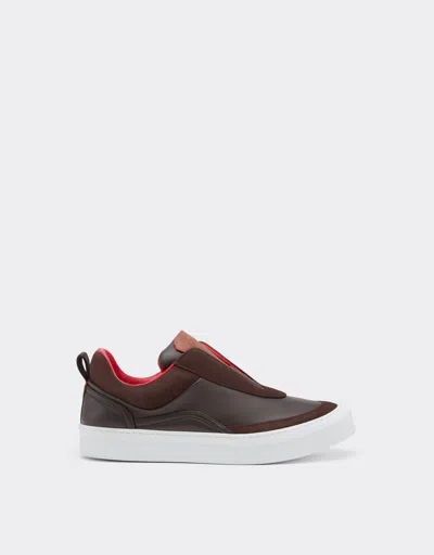 Ferrari Nappa Leather And Suede Slip-on Sneaker In Brown