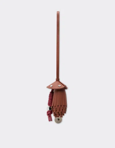 Ferrari Nappa Leather Charm With Scooby And Fringes In Brown