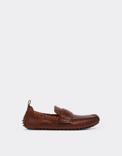 Ferrari Nappa Leather Driver Shoes In Brown