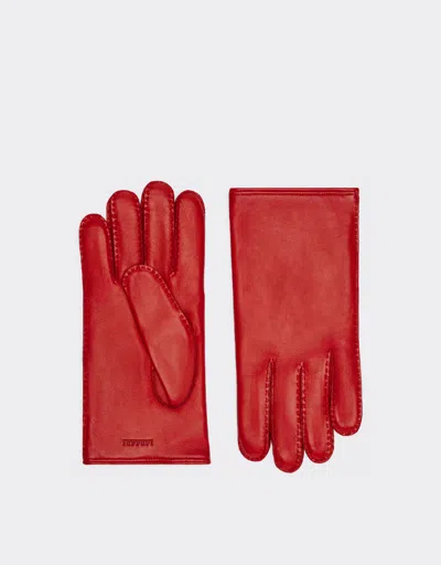 Ferrari Nappa Leather Gloves With  Logo In Rosso Dino