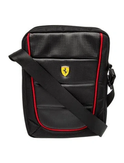 Pre-owned Ferrari Nylon Messenger Bag In Black
