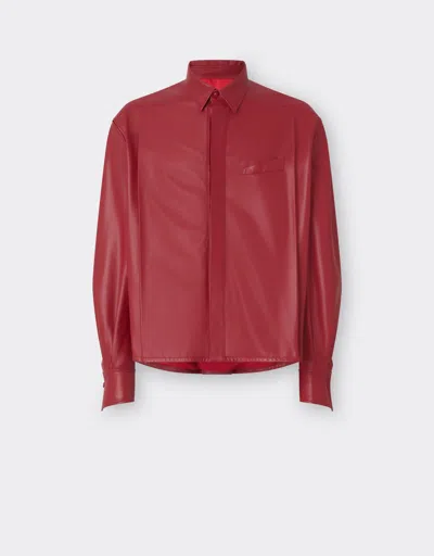 Ferrari Overshirt Jacket In Draped Nappa Leather In Red