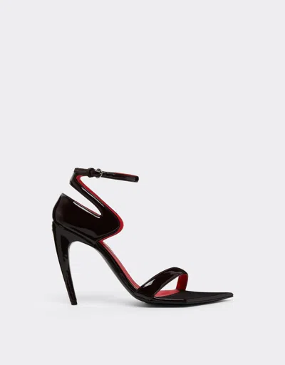 Ferrari Patent Leather Heeled Sandal In Brown