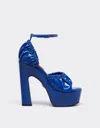 Ferrari Patent Leather Sandals With Platform Heel And Strap In Klein Blue