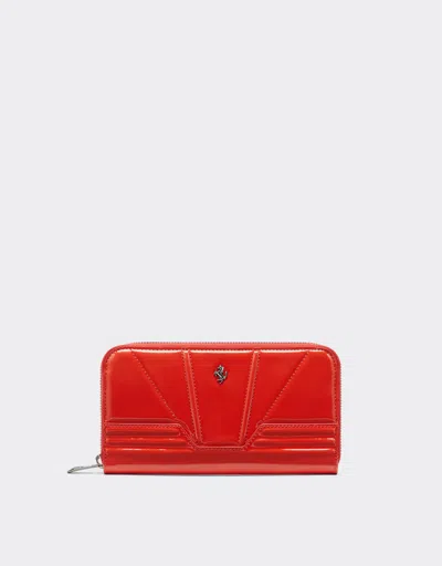 Ferrari Patent Leather Wallet With Zip In Rosso Dino