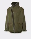 Ferrari Peacoat In Merino Wool With Astrakhan Effect In Green