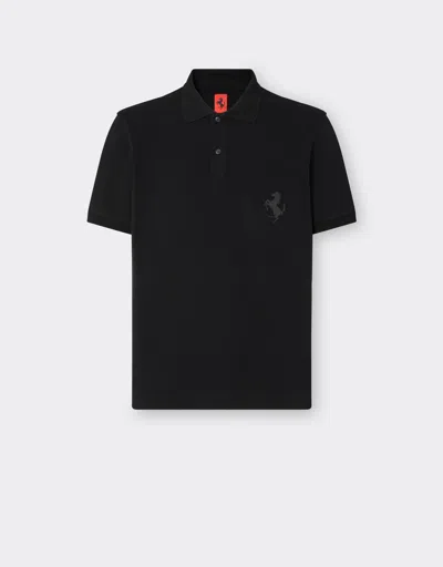 Ferrari Polo Shirt With Prancing Horse Patch Logo In Black