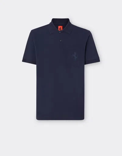 Ferrari Kids'  Piqué Cotton Polo Shirt With Prancing Horse Detail In Navy