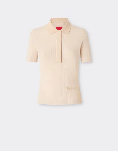 Ferrari Piquet Polo Shirt With Embroidered  Logo In Neutral