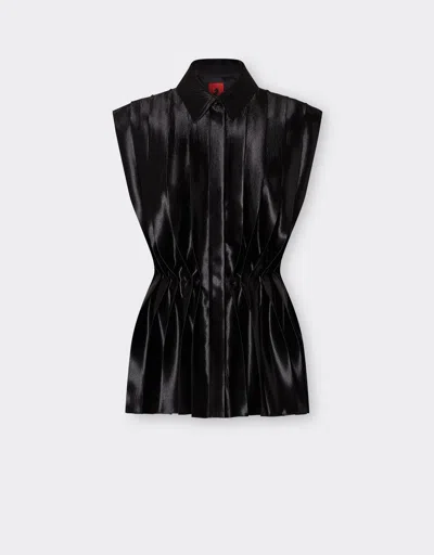 Ferrari Pleated Shirt In Liquid Satin In Black
