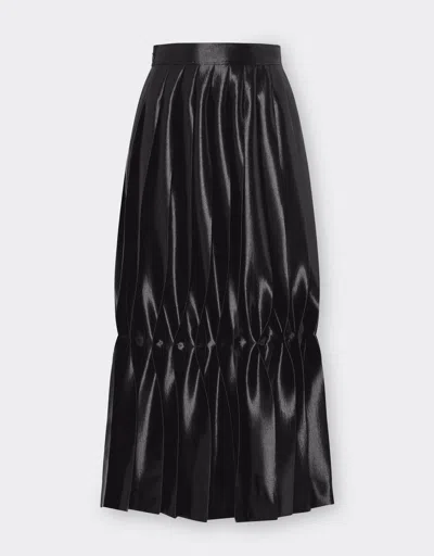 Ferrari Pleated Skirt In Liquid Satin In Black