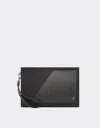 Ferrari Pouch In Leather And Carbon Fibre In Black