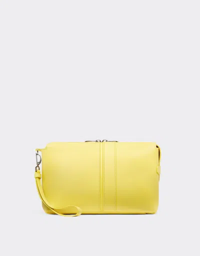 Ferrari Pouch In Tumbled Leather With Zip In Yellow