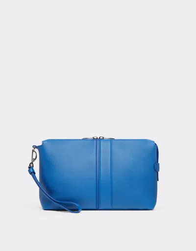 Ferrari Pouch In Tumbled Leather With Zip In Klein Blue