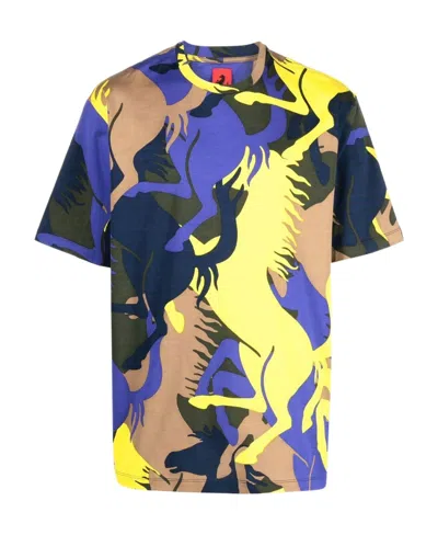 Ferrari Prancing Horse All-over Print T-shirt In Blue