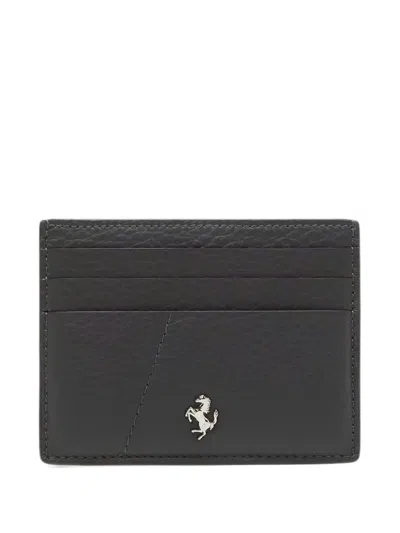 Ferrari Garnet Leather Card Holder With Prancing Horse In Gray