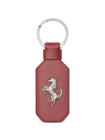 Ferrari Leather Keyring With Prancing Horse In Red