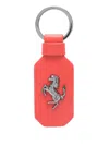 Ferrari Logo Keychain With Rectangular Metallic Emblem In Red