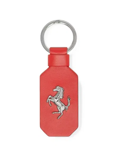 Ferrari Prancing Horse Leather Keyring In Red
