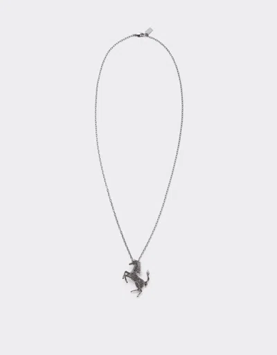 Ferrari Prancing Horse Necklace With Rhinestones In Black