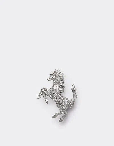 Ferrari Prancing Horse Rhinestone Brooch In Gray