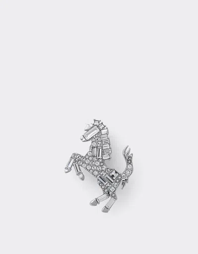 Ferrari Prancing Horse Rhinestone Brooch In Silver