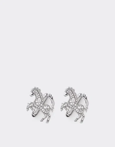Ferrari Prancing Horse Rhinestone Cufflinks In Silver
