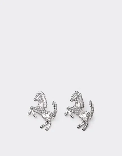 Ferrari Prancing Horse Rhinestone Earrings In Gray