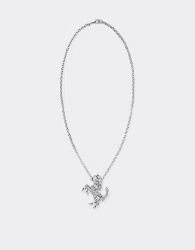 Ferrari Prancing Horse Rhinestone Necklace In Gray