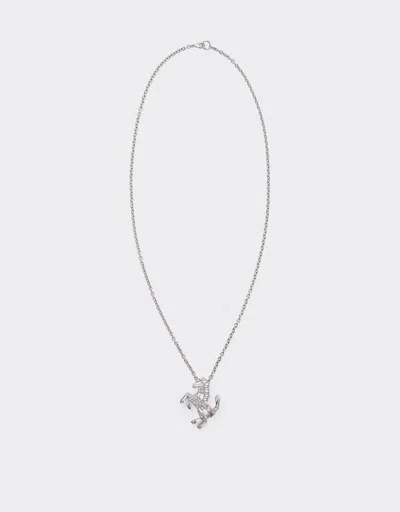 Ferrari Prancing Horse Rhinestone Necklace In Silver