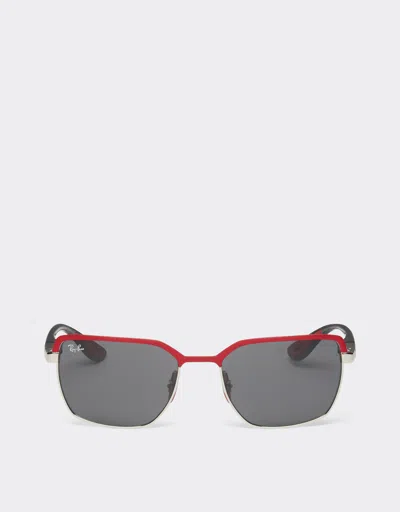 Ferrari Ray-ban For Scuderia  0rb3743m Matt Red And Gunmetal Grey Metal Sunglasses With Grey  In Dark Grey