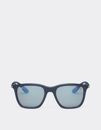 Ferrari Ray-ban For Scuderia  0rb4433m Matt Blue Sunglasses With Polarised Mirror Blue Lenses In Blu Scozia
