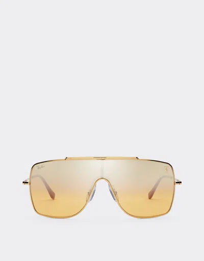 Ferrari Ray-ban For Scuderia  Rb3697mf In Gold-tone Metal With Silver Mirror Orange Gradient