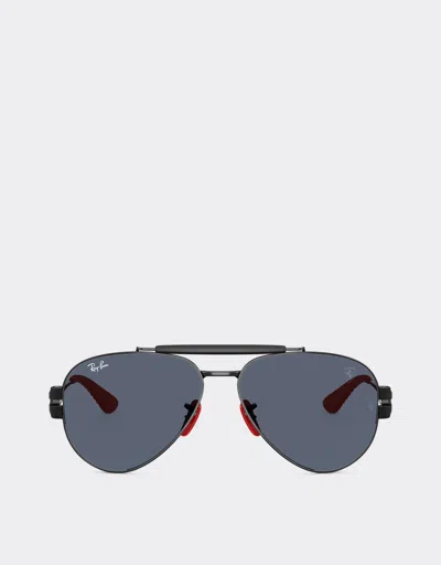 Ferrari Ray-ban For Scuderia  Rb3762m In Black Metal With Dark Grey Lenses