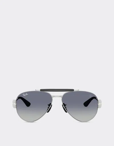 Ferrari Ray-ban For Scuderia  Rb3762m In Silver-tone Metal With Blue Gradient Grey Lenses