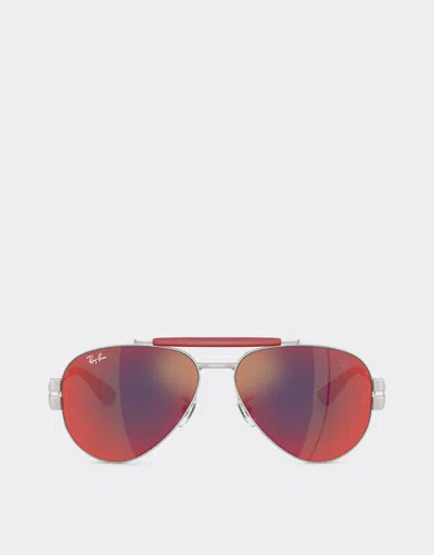 Ferrari Ray-ban For Scuderia  Rb3762m In Silver-tone Metal With Blue/red Mirror Dark Grey Len