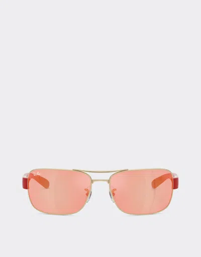 Ferrari Ray-ban For Scuderia  Rb3763m In Silver-tone Metal And Red Plastic With Red/yellow Mi