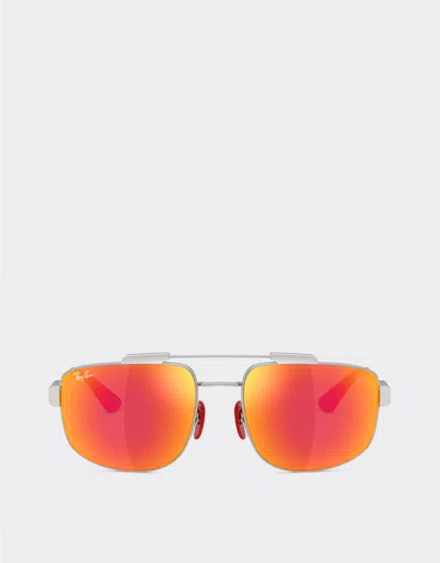 Ferrari Ray-ban For Scuderia  Rb3789m In Silver Metal With Red Mirrored Grey Lenses In Orange