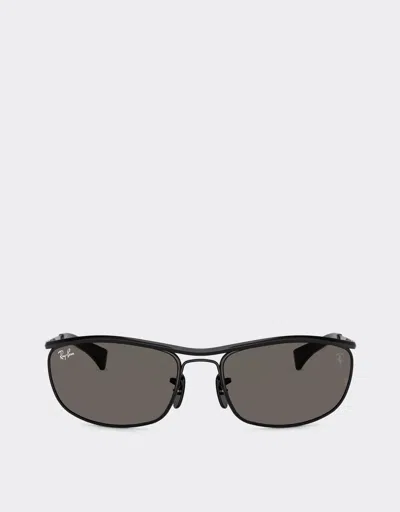 Ferrari Ray-ban For Scuderia  Rb3819m In Black Metal With Dark Grey Lenses In Brown