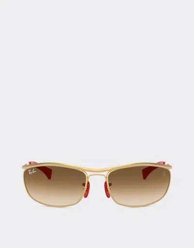 Ferrari Ray-ban For Scuderia  Rb3819m In Gold Metal With Light Brown Gradient Lenses