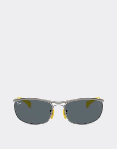 Ferrari Ray-ban For Scuderia  Rb3819m In Gunmetal Grey Metal With Blue Lenses In Neutral