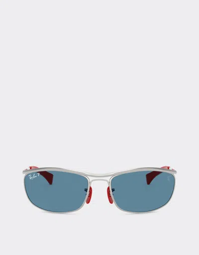 Ferrari Ray-ban For Scuderia  Rb3819m In Silver Metal With Polarised Blue Lenses