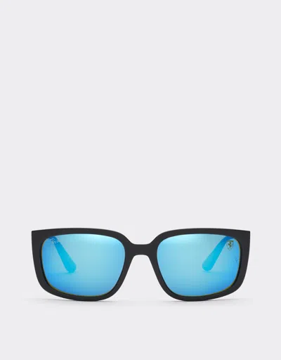 Ferrari Ray-ban For Scuderia  Rb4443m In Black Peek With Polarised Blue Mirror Green Lens In Black Matt