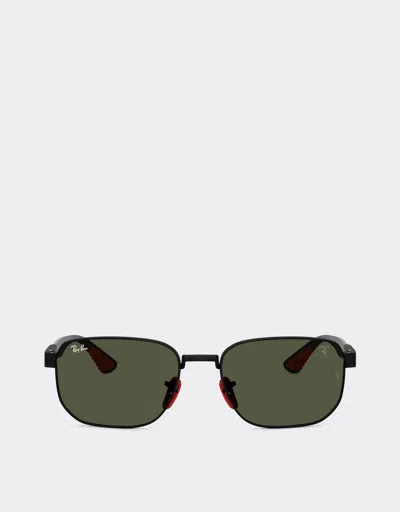 Ferrari Ray-ban For Scuderia  Rb8329m In Matte Black Metal With Green Lenses