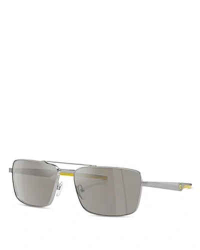 Ferrari Rectangular Sunglasses, 60mm In Silver/gray Mirrored Solid